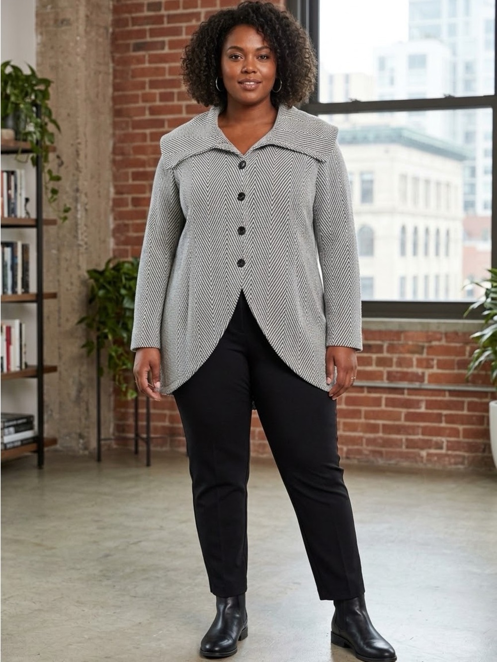 Chloe Madison Herringbone Print Blazer/Jacket (DM)